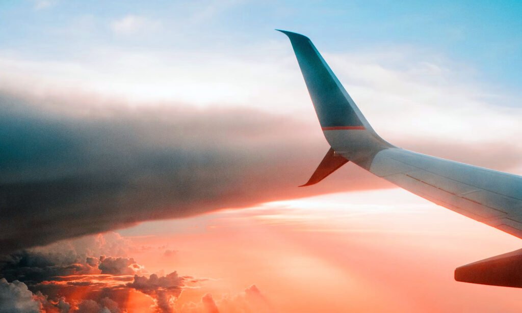 The wing of an airplane.